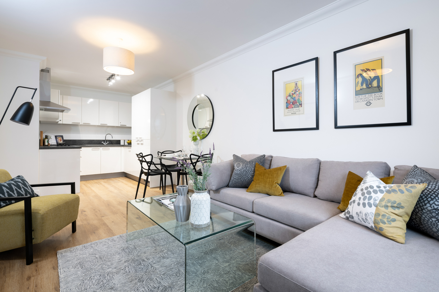 interior of property showing open plan kitchen living dining room